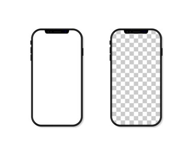 Telefon ekranı. Cep telefonunun çerçevesi ve şablonu şeffaf bir arkaplanda izole edilmiş. Akıllı telefon maketi. Boş ekranlı cep telefonu. Dikey masaüstü. Gerçekçi 3d 6.7, x, 11 ui uygulaması, arka plan. Vektör.