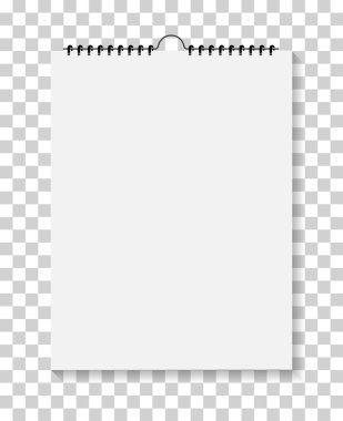 Sarmal bağlanmış not defteri. Duvar takvimi. Saydam arkaplanda izole edilmiş eskiz defterinin bir kopyası. Kağıt sayfaları olan bir defter. A4, A5 klasörlü not kağıdı. Korunaklı bir organizatör. Vektör.