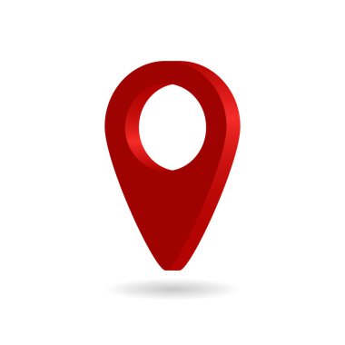Harita için 3D pin. Konum simgesi. Haritada yer almak için 3D işaretleyici. Navigasyon işareti. Beyaz arka planda GPS izine rastlandı. Yer belirleme ve jeotag sembolü. Yolculuk için kırmızı işaret. Vektör.