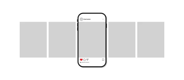 Telefondaki sosyal mesaj için atlıkarınca. Sosyal medya atlıkarıncalı akıllı telefon modeli. Cep telefonu ekranında arayüzü olan uygulama şablonu. Ui, ad, hikaye, fotoğraf, yorum, portföy için hazırlan. Vektör.