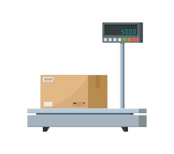 货物的电子秤 包裹箱的工业规模 称重的平衡机 仓库包装的重量平台设备 措施的服务 — 图库矢量图片