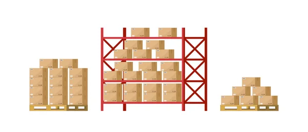 Inventario Magazzino Con Scaffale Pallet Scatole Scaffale Stoccaggio Del Carico — Vettoriale Stock