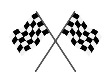 Irk bayrağı. Başlangıç ve bitiş için işaretli bayrak. Araba için siyah-beyaz ralli ikonu. Otomobil, hız, spor ve kazananlar için geçmiş taraması. Yolda şampiyonluk yarışması illüstrasyonu. Vektör.