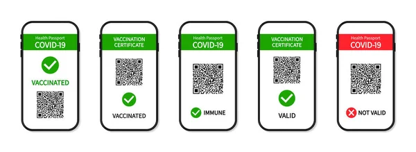 Pasaporte Vacunal Pantalla Smartphone Certificado Vacuna Inmune Covid Aplicación Teléfono — Vector de stock