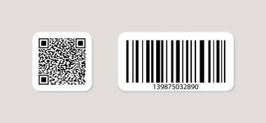 QR kodu ve barkod simgesi. Tarama için Qrcode. Fiyat etiketi, sku ve ürün verileri. Tarayıcı için farklı bir logo. Tarama uygulaması için kare pictogram sembolü. Siyah ikili kod. Vektör.