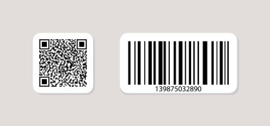 Qr code and barcode icon. Qrcode for scan. Tag for price, sku and data on product. Different logo for scanner. Square pictogram symbol for scanning application. Black binary code. Vector. clipart