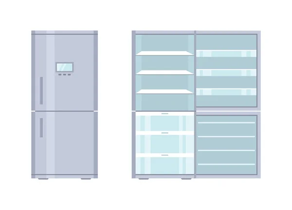 Réfrigérateur Réfrigérateur Ouvert Fermé Avec Congélateur Réfrigérateur Vide Avec Porte — Image vectorielle