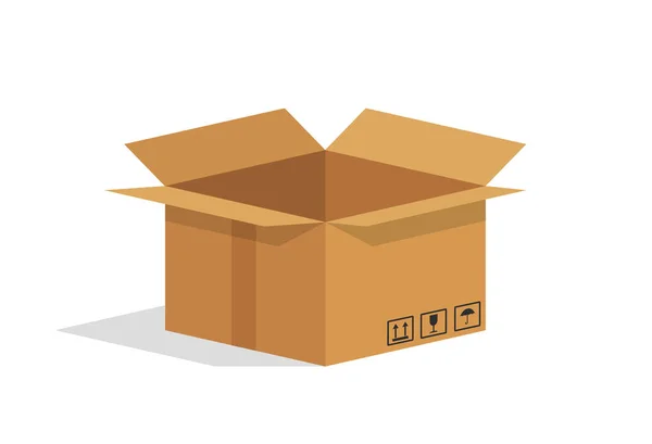 Cardboard Box Open Brown Package Empty Carton Parcel Warehouse Paper — Stock Vector