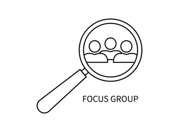 重点小组 使用放大镜的人的图标 具有研究和目标的人类 重点小组的业务 搜索市场的受众 客户和公司的标志 管理的标志 — 图库矢量图片