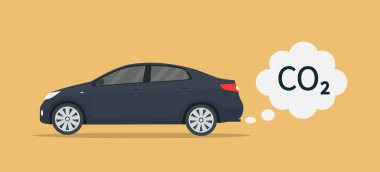Car exhaust. Co2 smoke cloud from car. Icon of carbon emission from vehicle. Transport pollute air. Illustration for save environmental, ecology and atmosphere. Concept of clean ecosystem. Vector. clipart