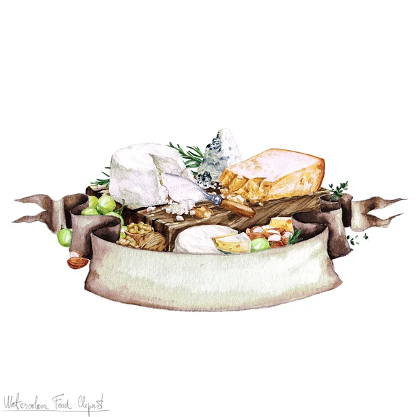 Watercolor Food - Cheese Board — Stock Photo, Image