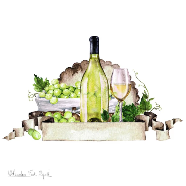 Comida Aquarela - Vinho Branco — Fotografia de Stock