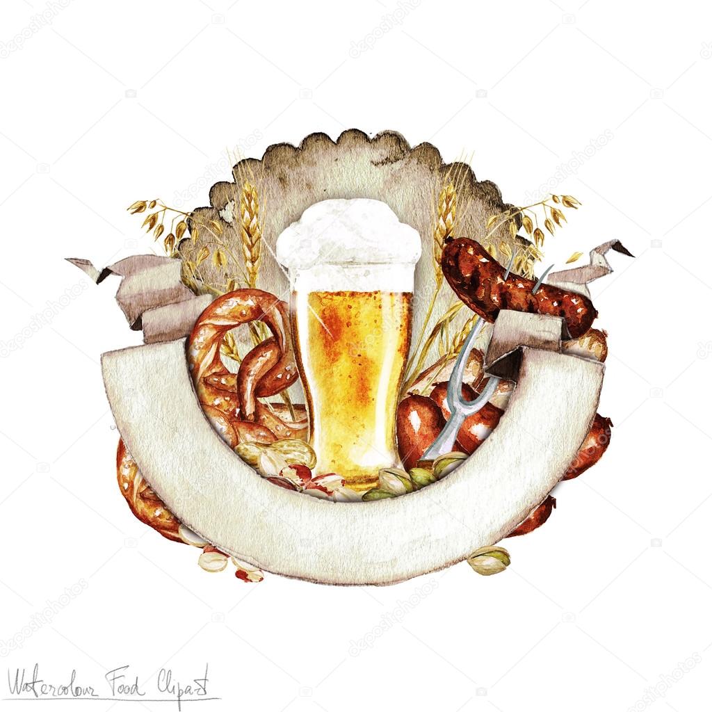 Watercolor Food - Beer and Snacks