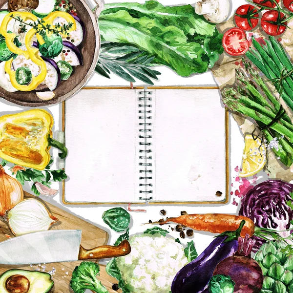 Aquarelle fond avec espace pour le texte - Cuisson des légumes — Photo