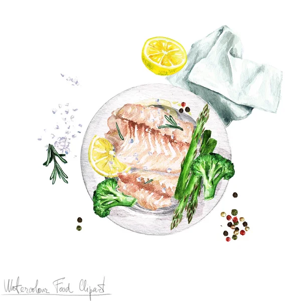 Clipart de alimentos acuarela - Peces — Foto de Stock