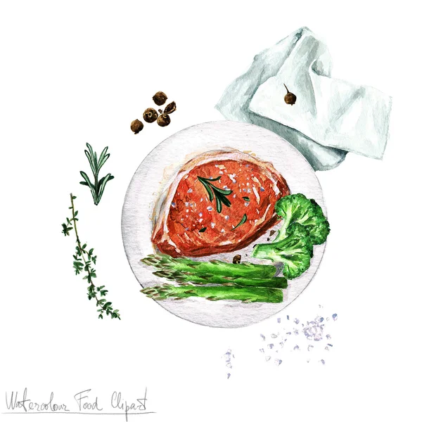 Watercolor Food Clipart - Pork chop — Stock Photo, Image