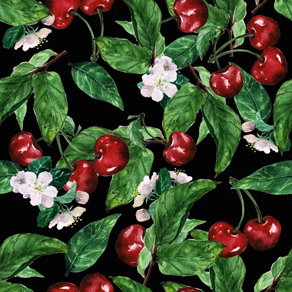Акварель безшовні візерунок - вишневий — стокове фото