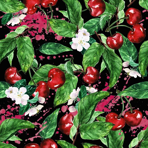 Акварель безшовні візерунок - вишневий — стокове фото
