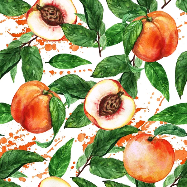 Акварель безшовні візерунок - персик — стокове фото