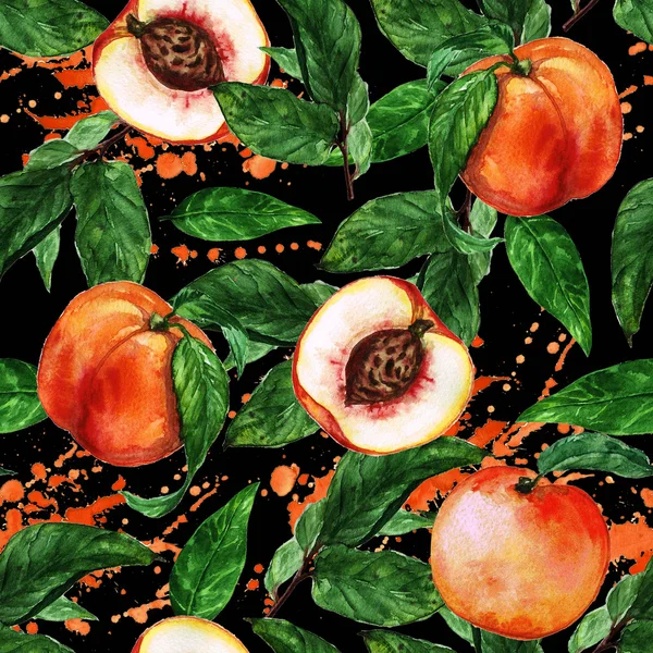 Акварель безшовні візерунок - персик — стокове фото