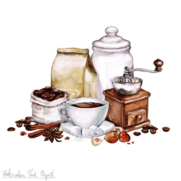 Akvarell mat Clipart - kaffe samling — Stockfoto