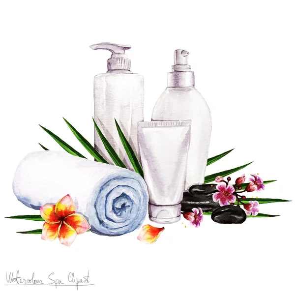 Watercolor SPA Clipart - Collection of SPA and Beauty products and elements — Stock Photo, Image