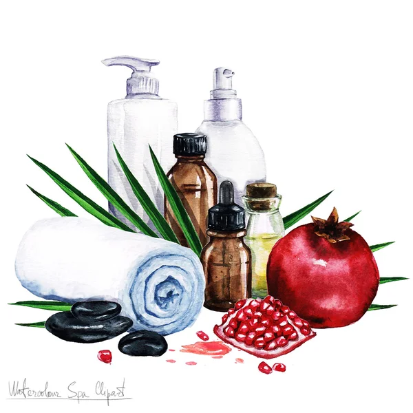 Ακουαρέλα Spa Clipart - συλλογή από προϊόντα ομορφιάς και σπα και στοιχεία — Φωτογραφία Αρχείου