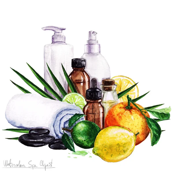 Watercolor SPA Clipart - Collection of SPA and Beauty products and elements — Stock Photo, Image