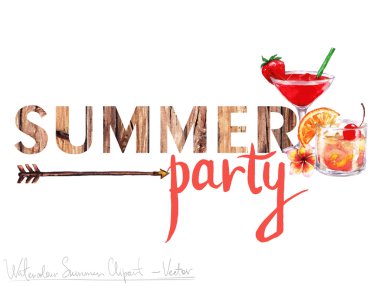 Summer Party - Vector Watercolor Clipart  clipart