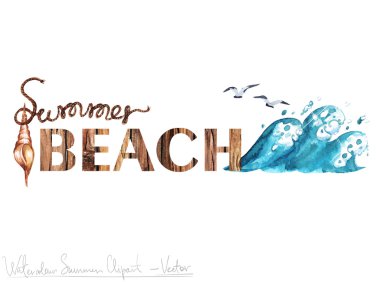 Summer Beach - Vector Watercolor Clipart  clipart