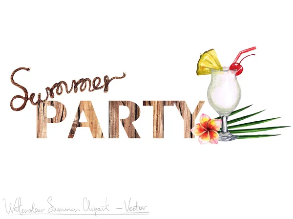 Summer Party - Vector Watercolor Clipart — Stock Vector