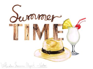 Summer Time - Vector Watercolor Clipart  clipart
