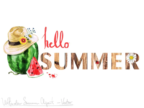 Hello Summer - Vector Watercolor Clipart — Stock Vector