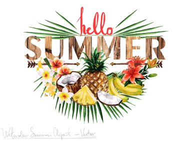 Merhaba Summer - vektör suluboya Clipart 