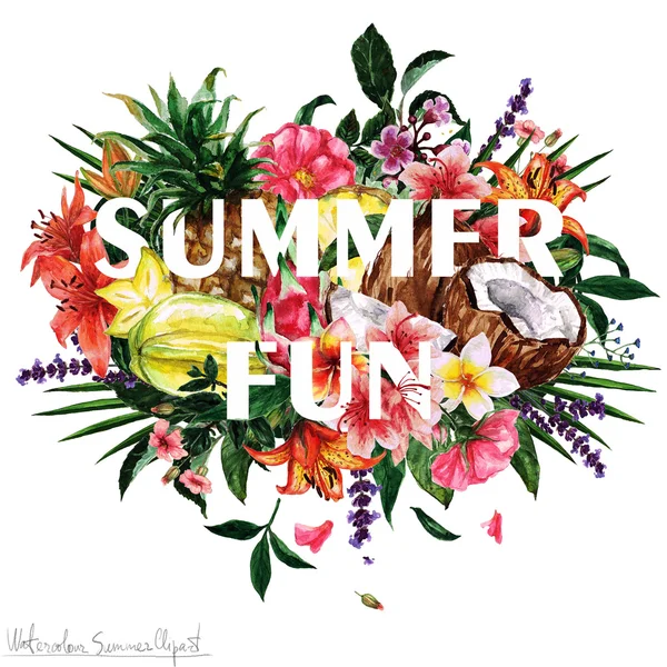 수채화 여름 클립 아트-여름 재미 카드 디자인 — 스톡 사진