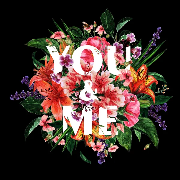 Акварель Літній Кліпарт - дизайн листівок You & Me — стокове фото