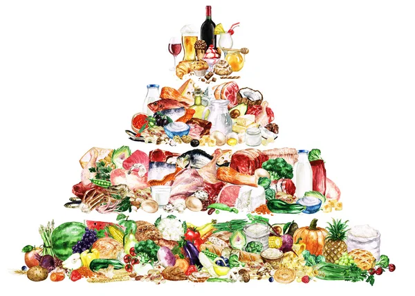 Clipart alimentaire aquarelle - Nutrition équilibrée saine - Pyramide alimentaire — Photo