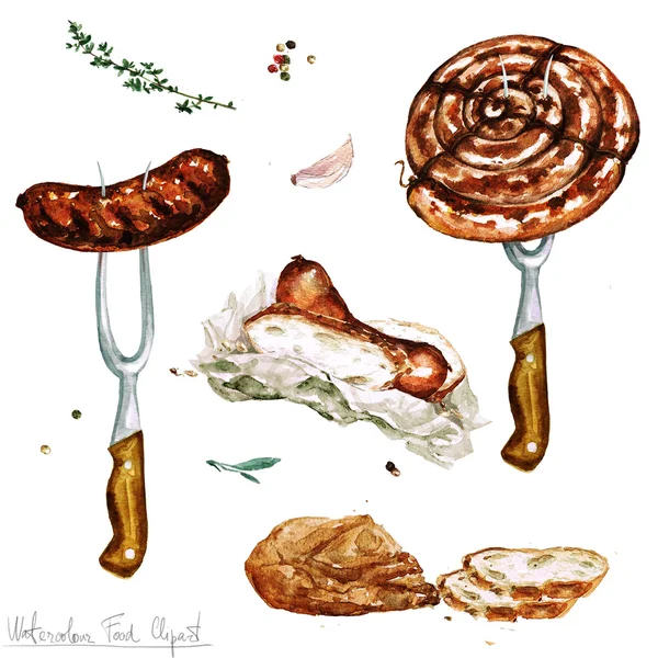 Clipart de comida aquarela - Enchidos — Fotografia de Stock