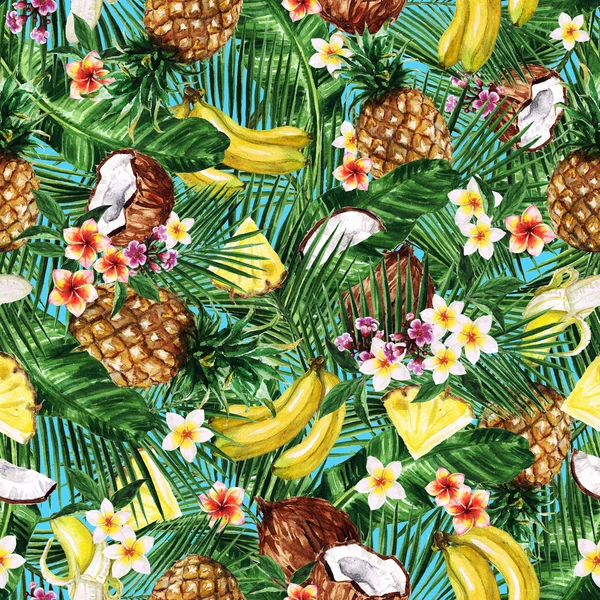 Akvarell Seamless pattern - trópusi gyümölcsös háttér — Stock Fotó