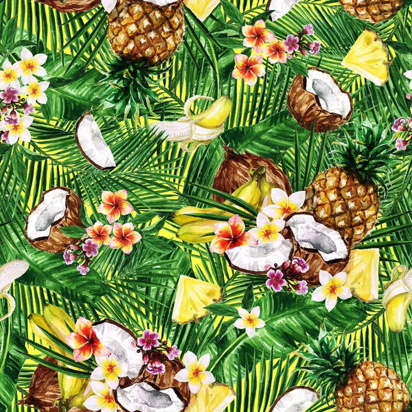 Akvarell Seamless pattern - trópusi gyümölcsös háttér — Stock Fotó