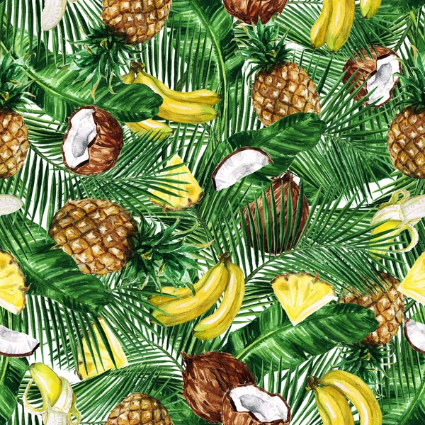 Akvarell Seamless pattern - trópusi gyümölcsös háttér — Stock Fotó