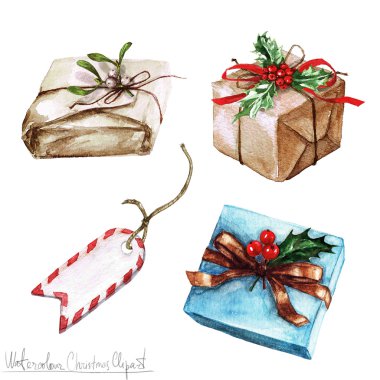 Sulu Boya Noel Clipart - hediyeler
