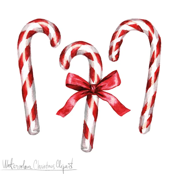 Watercolor Christmas Clipart - Candy Cane — Stock Photo, Image