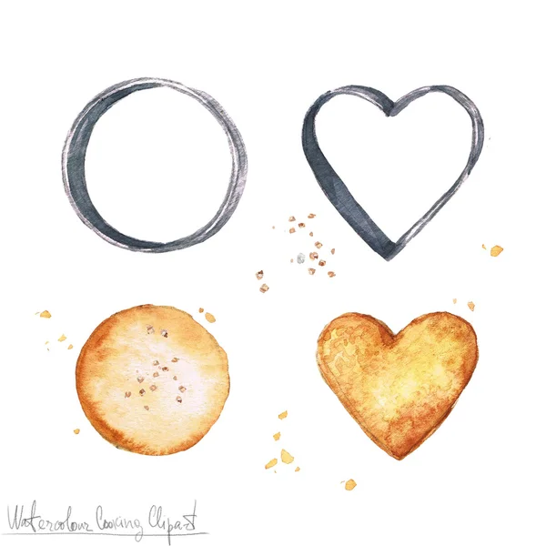 Clipart alimentaire aquarelle - Cookies et coupe-cookies — Photo