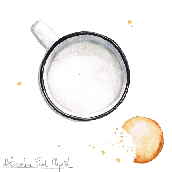 Akvarelu potravin kliparty - hrnek s mlékem — Stock fotografie
