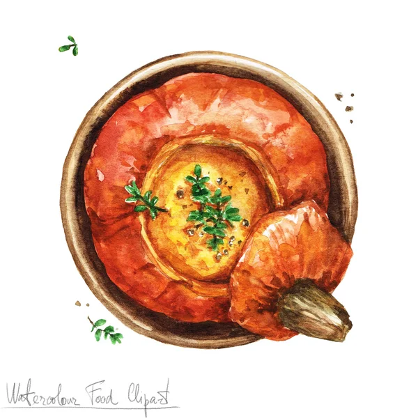 水彩食べ物クリップアート - カボチャのスープ — ストック写真