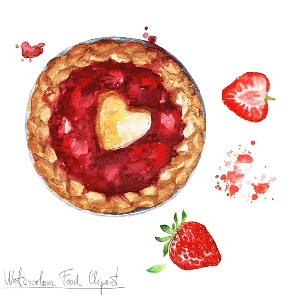 Watercolor Food Clipart - Strawberry Pie — Stock Photo, Image