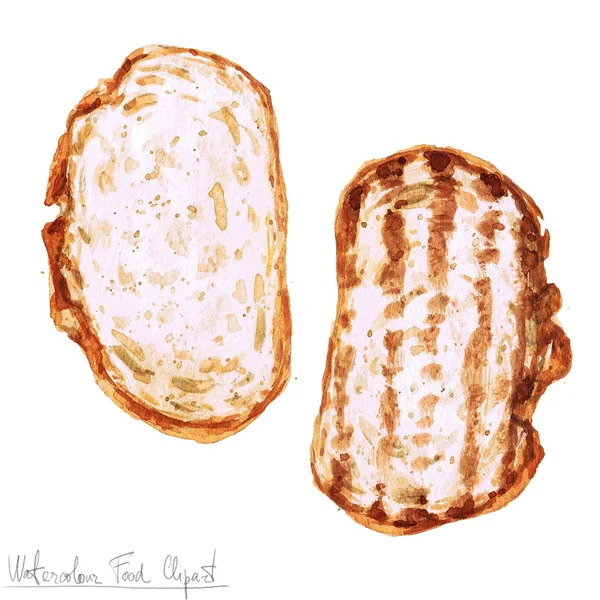 Ακουαρέλα τροφίμων Clipart - δύο φέτες ψωμί — Φωτογραφία Αρχείου