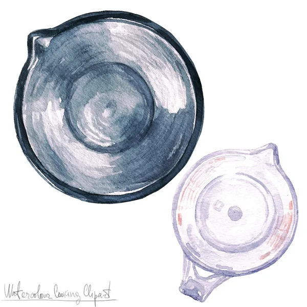 Akvarelu nádobí kliparty - odměrka a mixovací nádoba - pohled shora — Stock fotografie