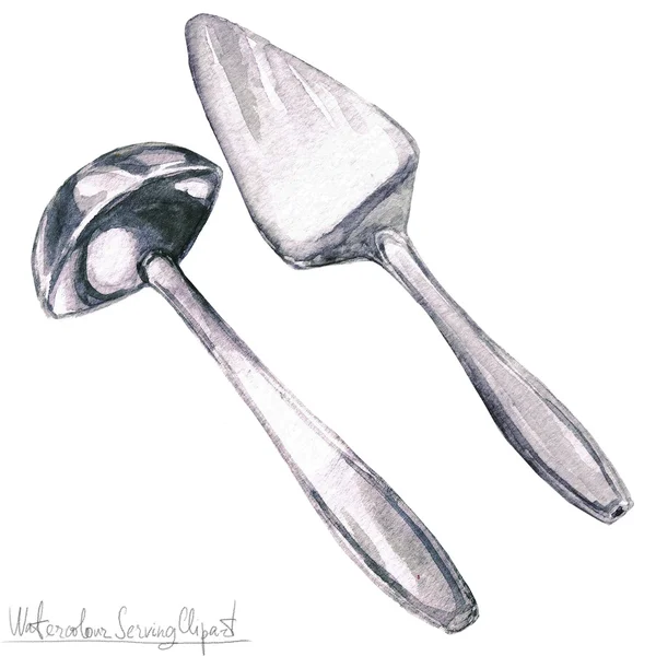 Clipart de utensilios de cocina acuarela Cubertería —  Fotos de Stock